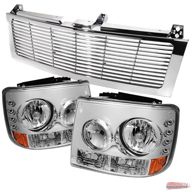 99-02 chevy silverado 00-06 suburban 2in1 led headlights+front grill grille set