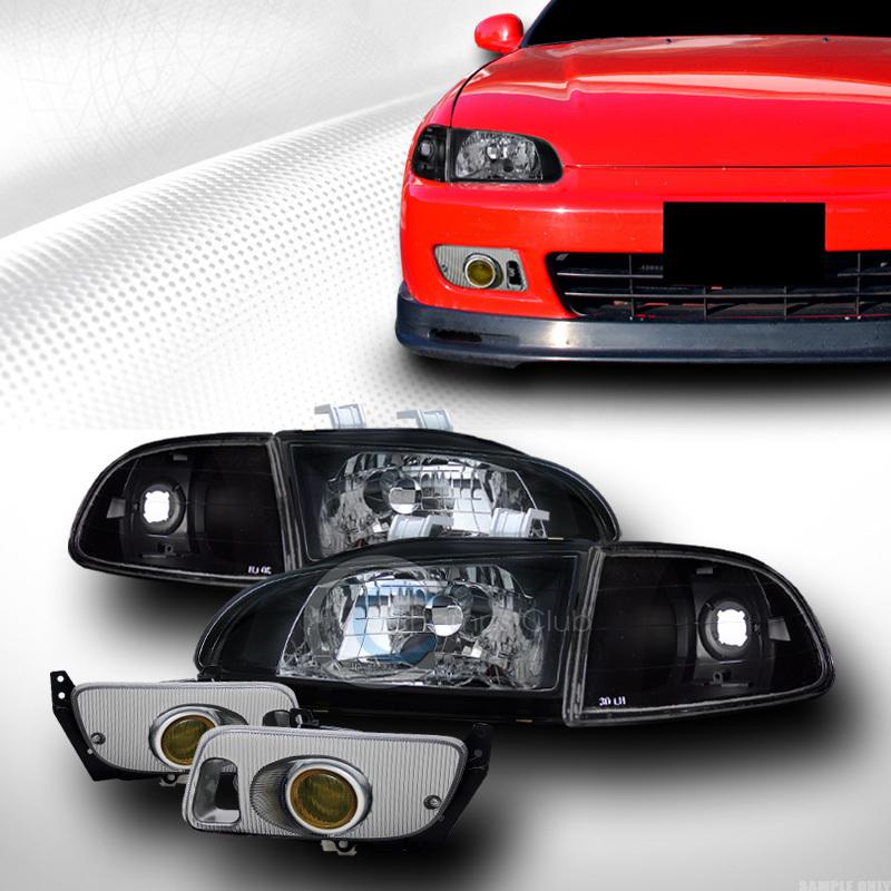 Black head lights+signal parking corner+bumper fog lamps yl 92-95 civic 2dr 3dr