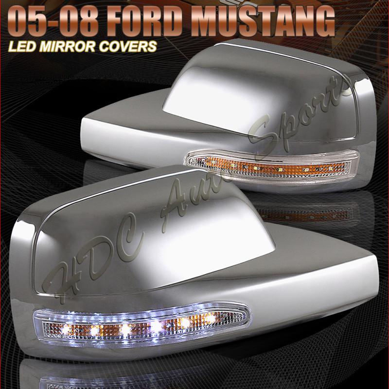 2005-2009 ford mustang white led chrome side view mirrors 3m adhesive cover pair