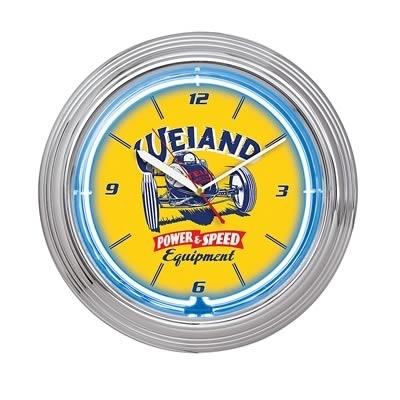 Weiand 10005wnd round chrome neon clocks 10" diameter yellow face -  wei10005wnd