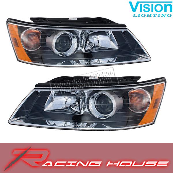 Fit 2006-2008 hyundai sonata 4dr sedan vision left+right chrome headlights pair