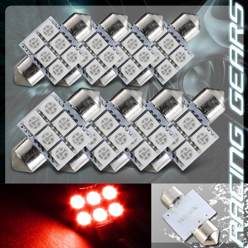 8x 31mm 1.25" red 6 smd led festoon replacement dome interior light lamp bulb