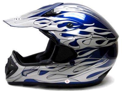 Blue flame dirtbike atv motocross helmet mx off-road~l