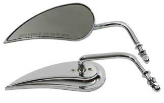 Chrome teardrop mirror set with round stems for harley motorcycle chopper