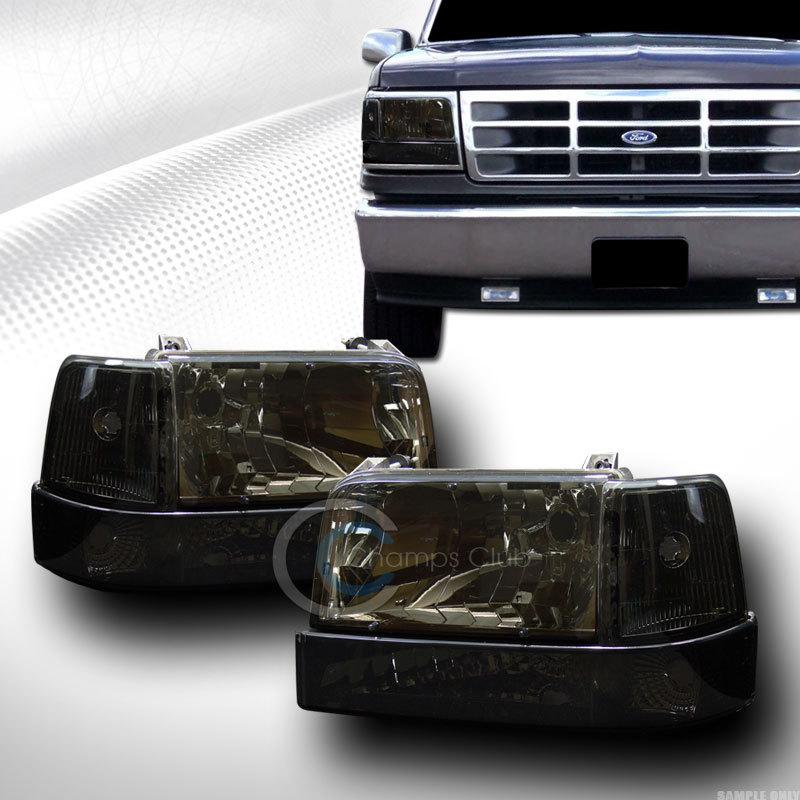 Smoke clear head lights+signal bumper+corner lamp dy 92-96 ford f150 f250 bronco