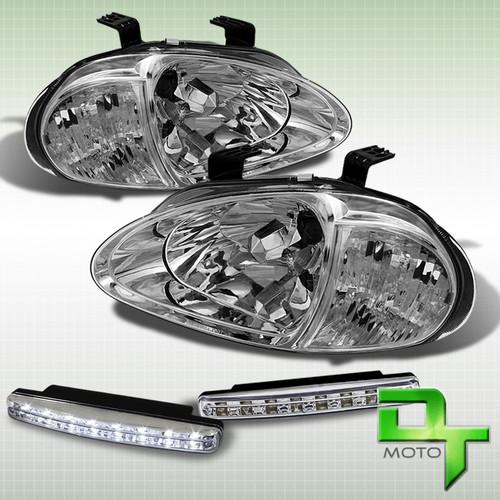 Drl led bumper fog + 93-97 del sol chrome crystal headlights+corner signal lamps