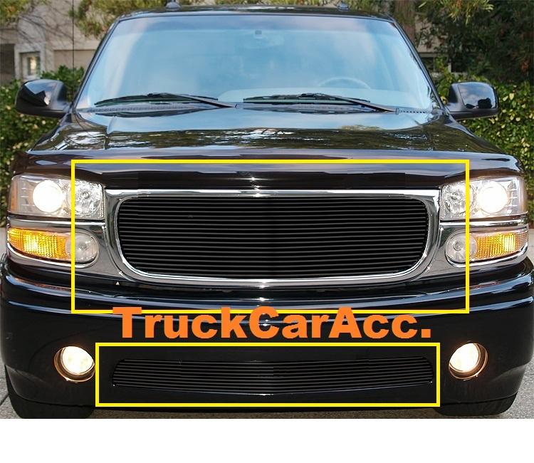 2001 02 03 04 05 06 gmc yukon denali black billet grille grill combo inserts