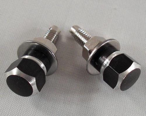 2 billet black & silver hex license plate frame bolts - motorcycle lic fastener