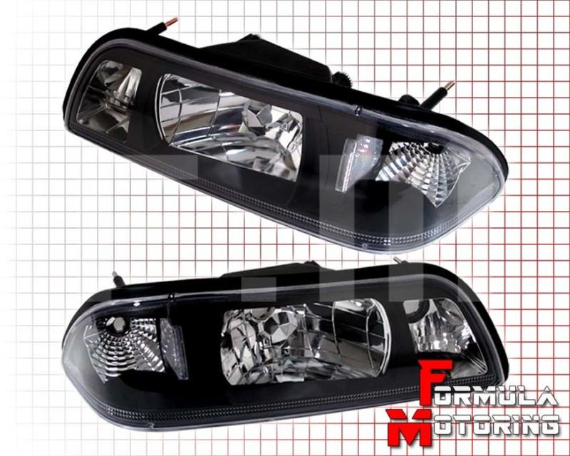 Ford mustang 87-93 black/clear crystal headlights lights lamps left+right pair