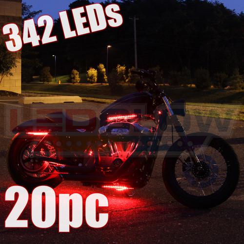 20pc red led motorcycle lighting light kit w wireless remote & 342 leds