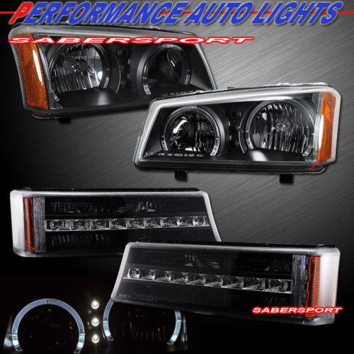 03-06 chevy silverado black dual halo headlights + led park signal lights 4pcs