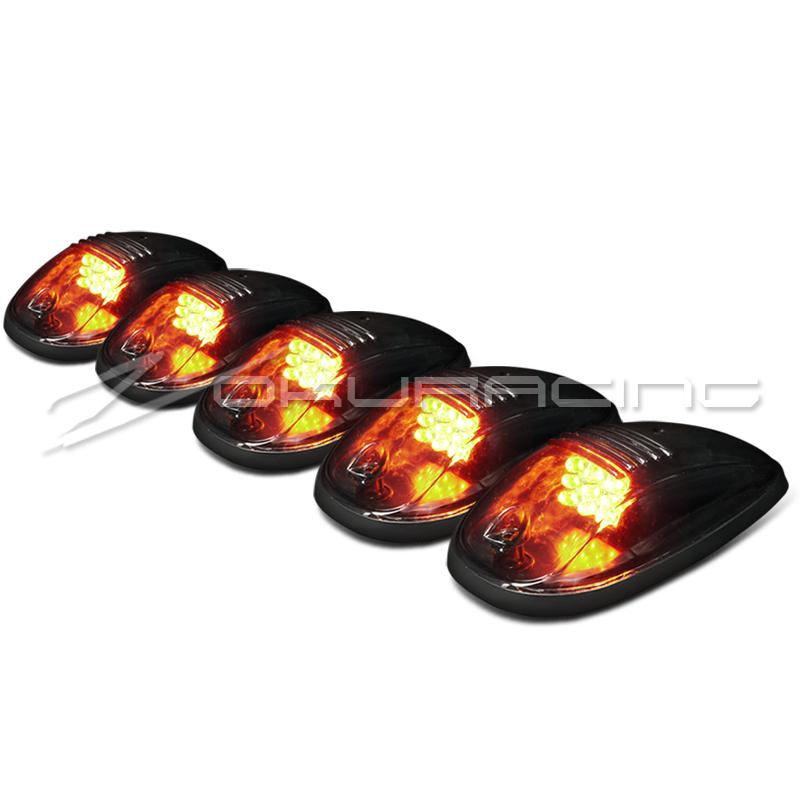 5pc truck/suv smoke roof top amber led cab running lights+switch