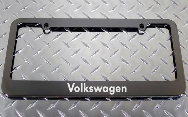 1 brand new volkswagen gunmetal license plate frame +screw caps