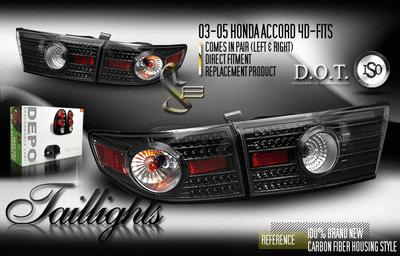 Depo pair euro carbon fiber style altezza tail lights w/ led 03-05 honda accord