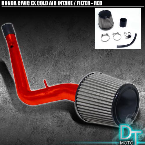 Stainless washable cone filter + cold air intake 99-00 civic ex si red aluminum