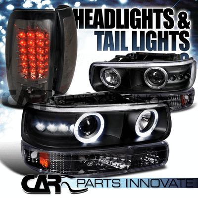 99-02 silverado black halo projector head bumper lights+smoke led tail lamp