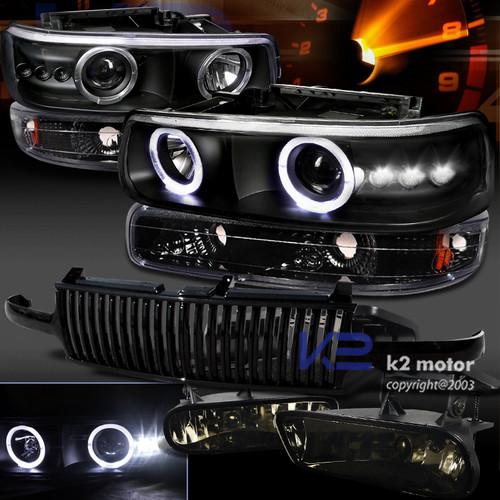 00-06 tahoe suburban halo projector headlight+bumper lamp+smoke fog lamp+grill