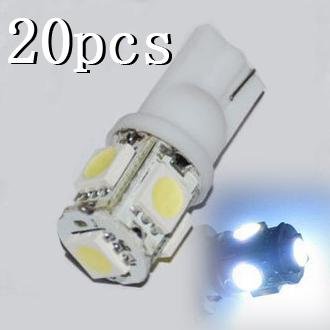 20pcs t10 194 168 w5w wedge 5050 5 smd led bulb bulbs xenon white car tail light
