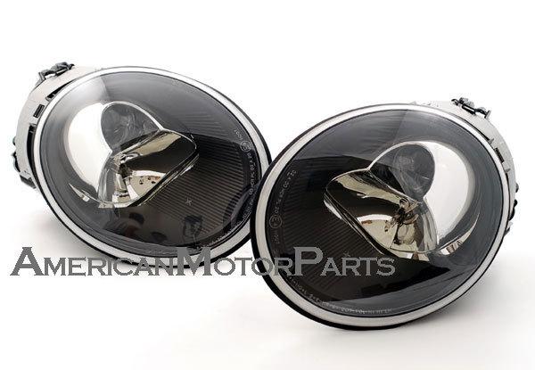 Depo pair euro style black projector headlights headlamp 98-05 volkswagen beetle