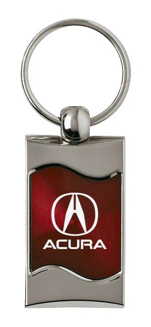 Acura burgundy rectangular wave metal key chain ring tag key fob logo lanyard