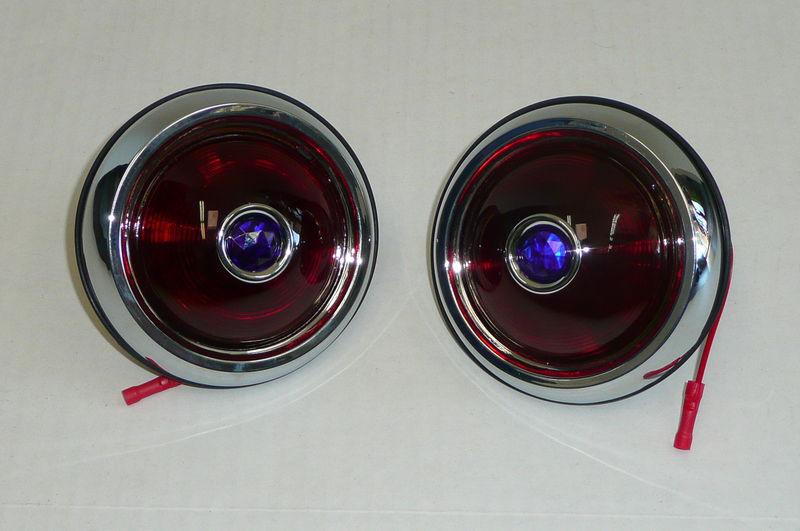 1950 pontiac style glass lenstail lights with blue dots pair hot rod rat rod 