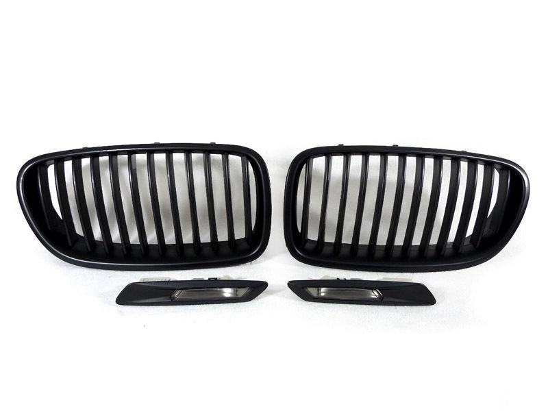 2011-12 bmw f10 matte black kidney grill + fender smoke side marker light depo