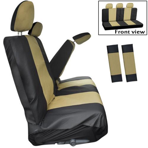 8pc tan black low back rear bench van seat cover plus + head rests