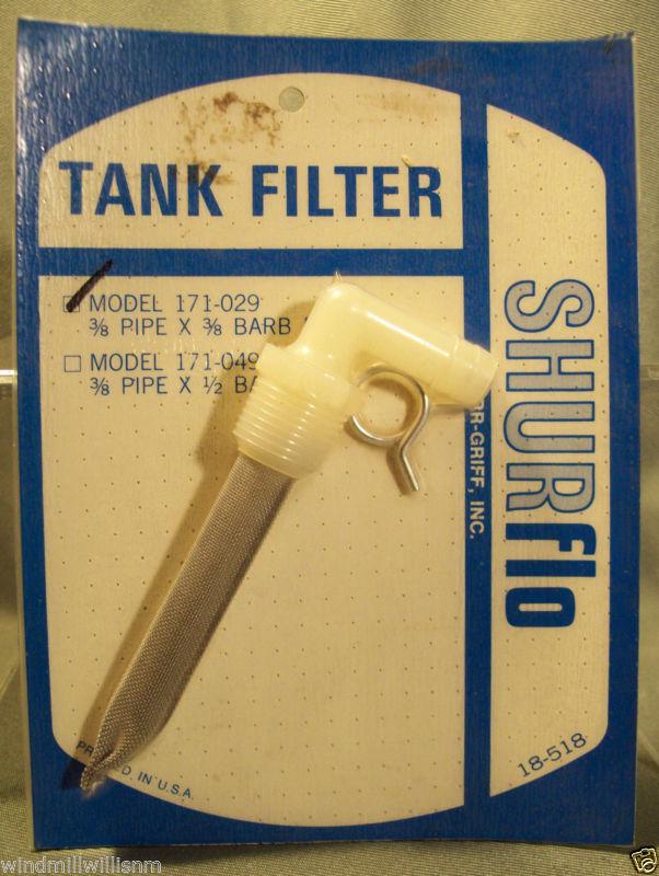 Nos shurflo 171-029 water tank filter - 3/8" mip pipe fitting x 3/8" barb rv