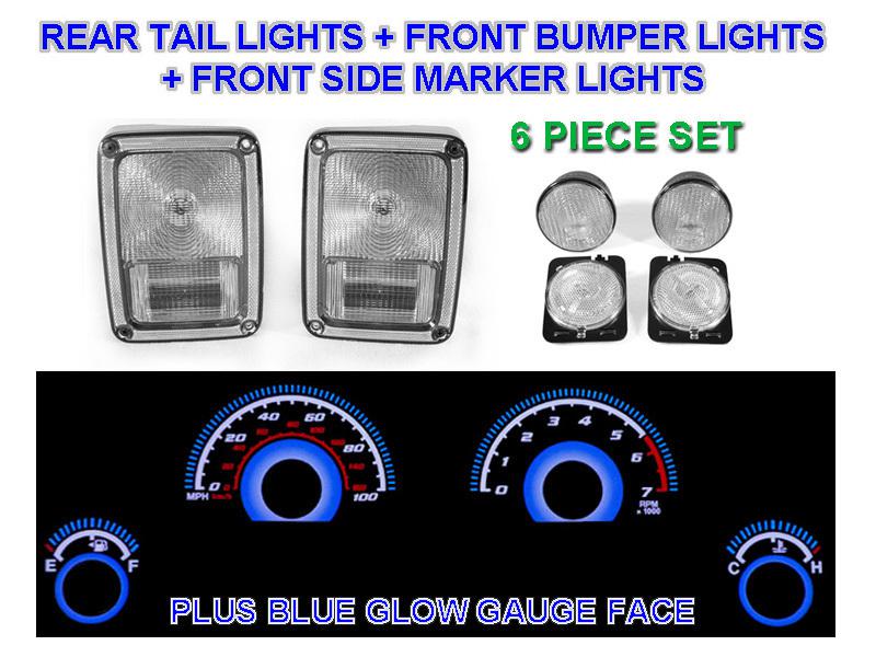 07-12 jeep wrangler jk clear tail+ signal+ side marker lights +blue glow gauge