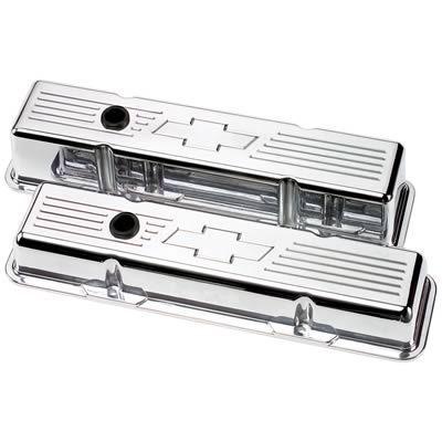 Billet spec valve covers tall aluminum polished bowtie emblem chevy sb pair