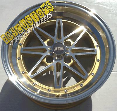 15" str 505 gold machined lip 15x7.5 4x100 +15 offset wheels tires integra gsr