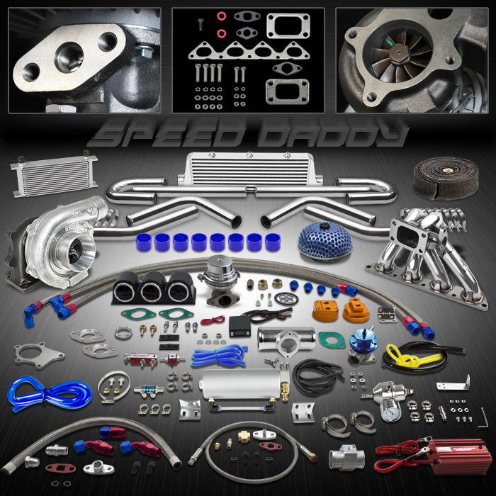 T04e 24pc turbo kit+manifold+intercooler+gauge mit evo 8/90-99 eclipse/dsm 1g 2g