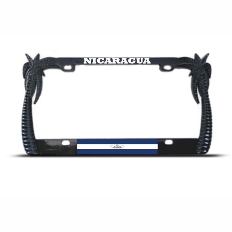 Nicaragua palm tree metal tropical license plate frame nicaraguan flag auto tag