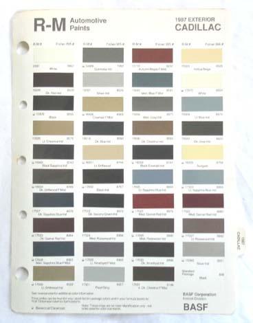 1987 cadillac r-m  color paint chip chart all models original 