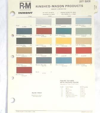 1977 buick  r-m  color paint chip chart all models original 