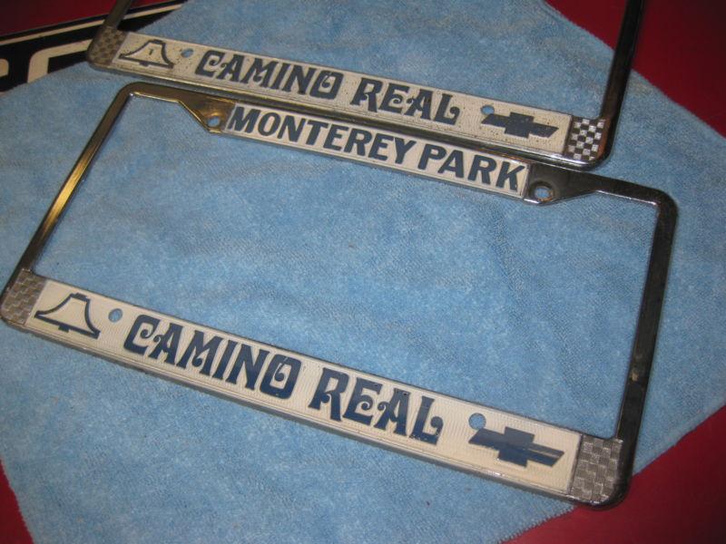 El camino chevrolet / monterey park ca vintage license plate frame vgc pair