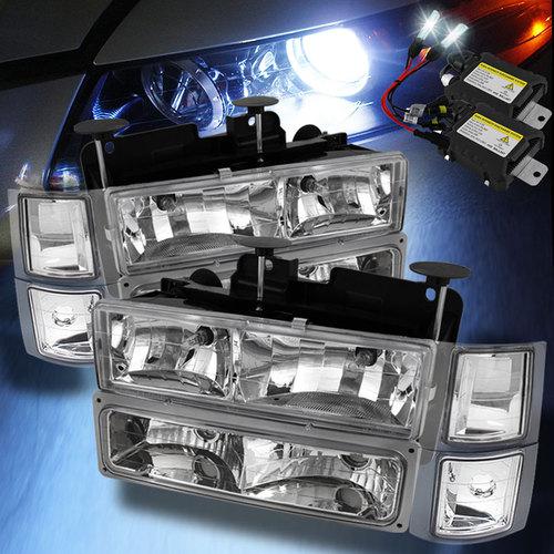 6000k slim xenon hid+92-99 tahoe suburban crystal headlights+corner+bumper set