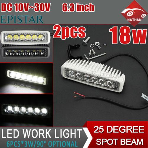 2x 6"18w epistar led light bar spot/flood work driving lamp offroad 4wd cab atv