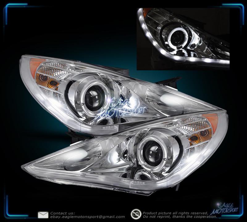 For 2011-2012 sonata drl led strip halo projector healdights chrome head lamps