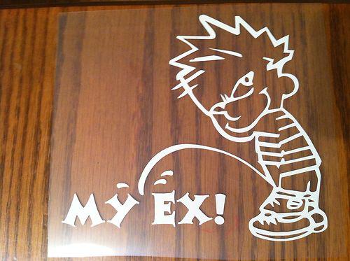 Calvin peeing on my ex vinyl decal sticker laptop car truck girlfriend wife