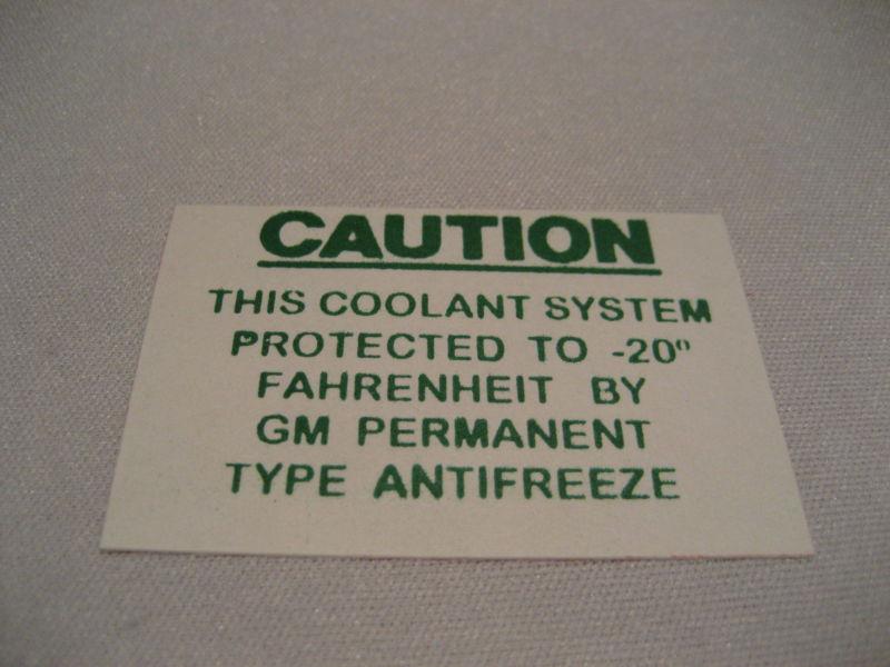 Corvette coolant caution decal, 1956 - 1957