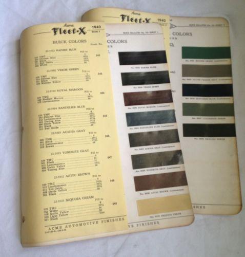 1940 buick paint chips~automotive~acme paints~general motors~color chart