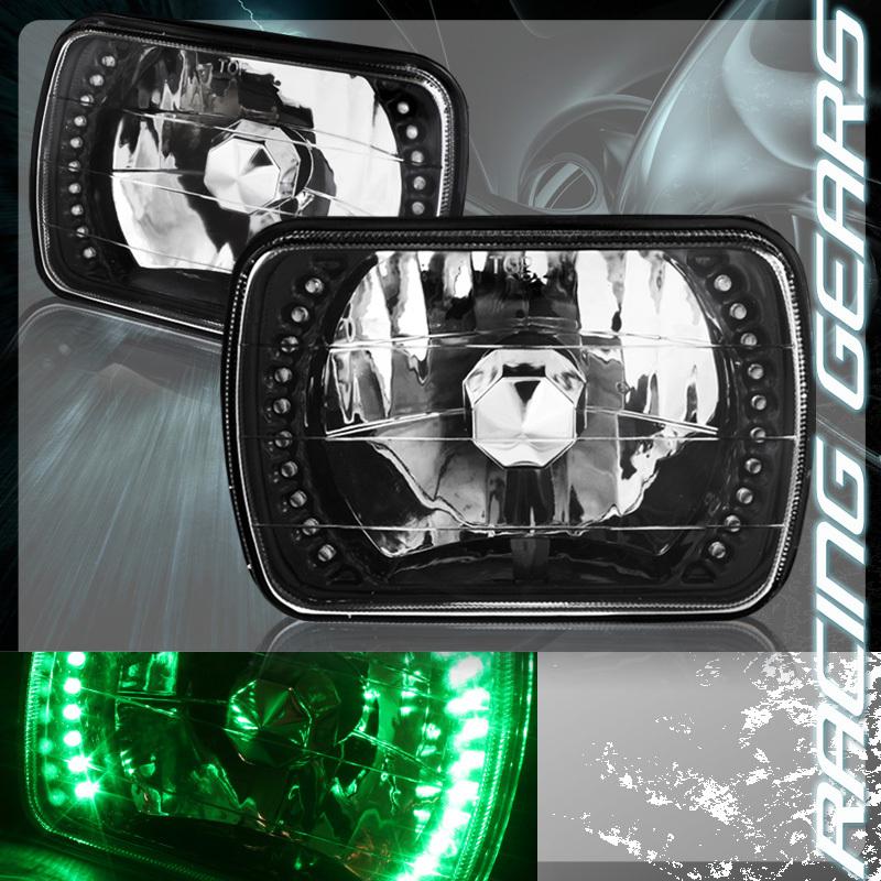 Universal 7"x6" h6014 h6052 h6054 green led black housing diamond cut headlights