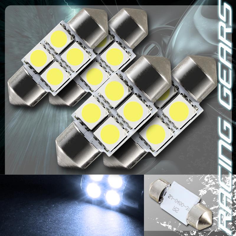 4x universal 31mm white 4 smd led festoon replacement dome map glove light bulb