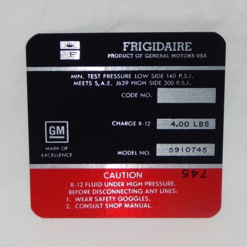 General motors frigidaire decal model no. 5910745