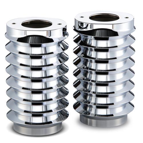 Retro fork boot covers, chrome for 1986-up flstf/flstn (except 2007) softail