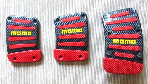 Momo pedals set carbon fiber look with red insert and yellow logo