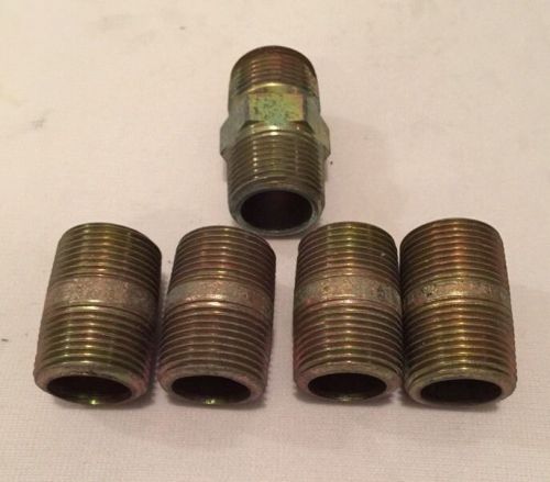 4 brass pipe nipple fitting 3/4&#034; male mpt air fuel water (1) hex nipple