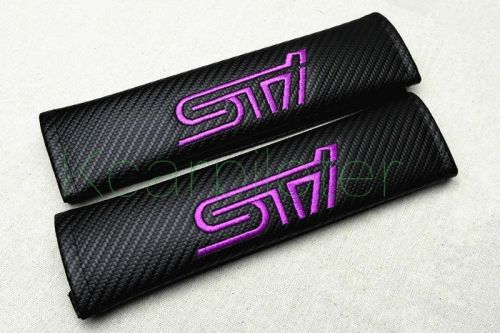 2pcs black carbon fiber &amp; embroidery sti auto seat belt cushion shoulder pads