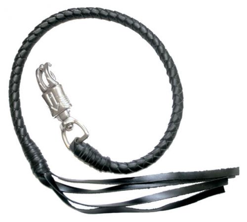 Black 1% biker git back whip 36&#034; long hand braided leather fringe